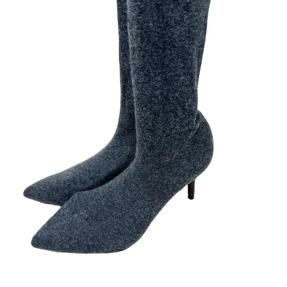 Zara Boots Grey Knit Sock Heels Knee High OTK Size 35 US 5 - Picture 4 of 9
